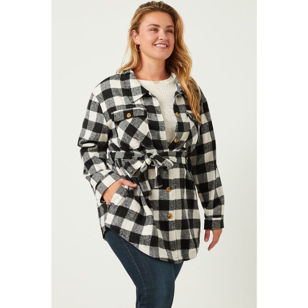 HAYDEN Maylee Plus Black Check Belted Long Shacket 1x - Picture 5 of 6